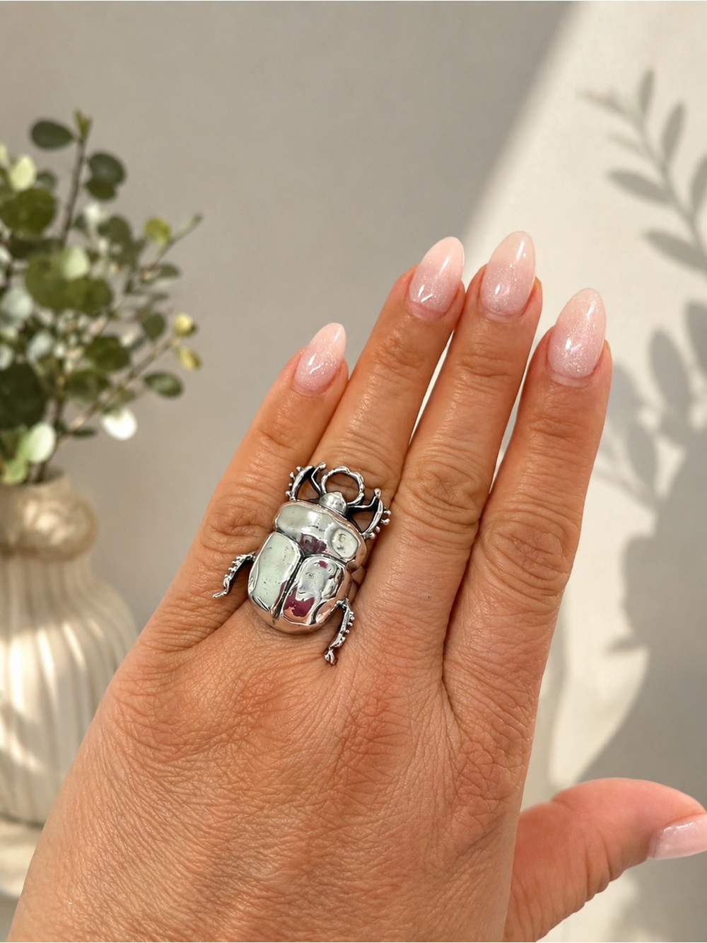 Sterling Silver Scarab Beetle Statement Ring - Silver